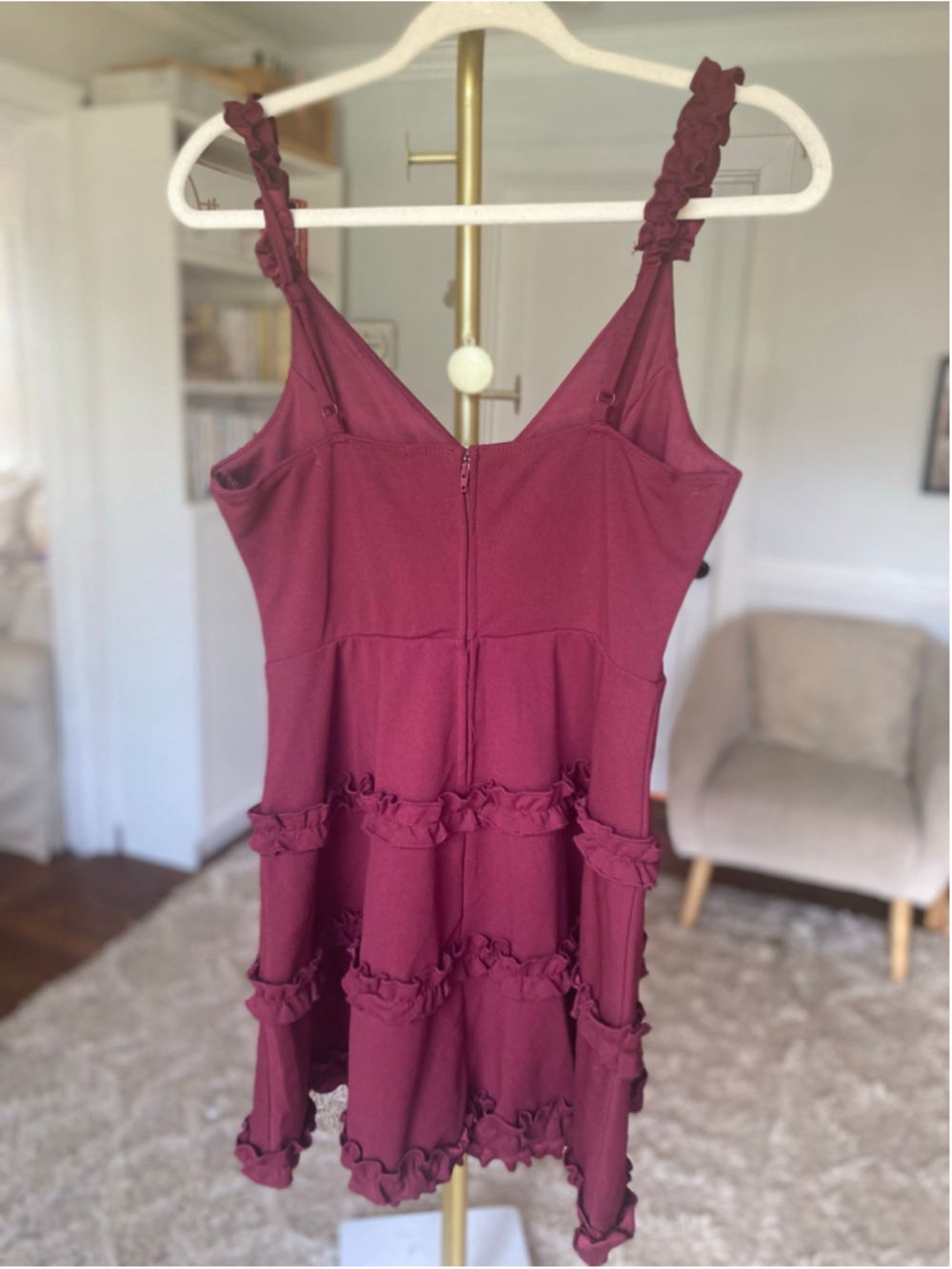 Altar’d State Burgundy Ruffle Mini Dress Coquette Romantic Party Cottagecore L - Picture 3 of 6